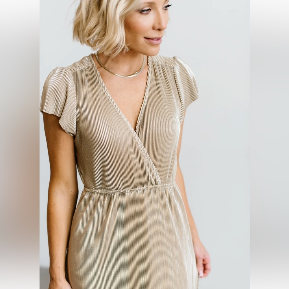 Baltic Born Pleated Champagne Maxi Dress Cocktail Fancy Event New Years Eve - Picture 9 of 11